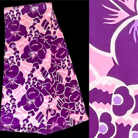 Vintage Silk Scarf Italy Oblong Pink Purple Floral 60s Flower Pucci Psychedelic - Picture 1 of 9